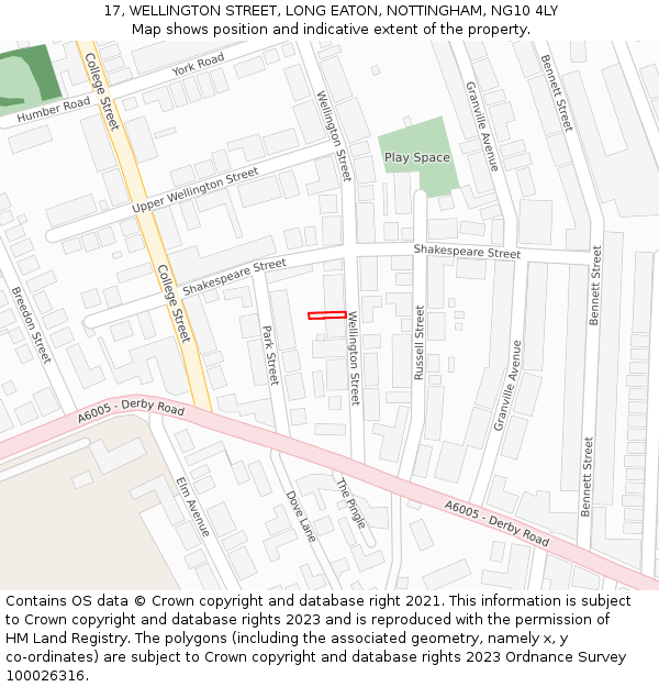 17, WELLINGTON STREET, LONG EATON, NOTTINGHAM, NG10 4LY: Location map and indicative extent of plot