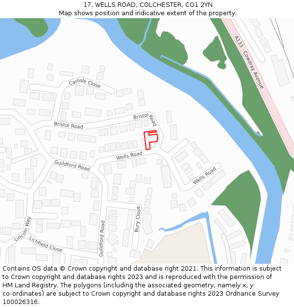 17, WELLS ROAD, COLCHESTER, CO1 2YN: Location map and indicative extent of plot