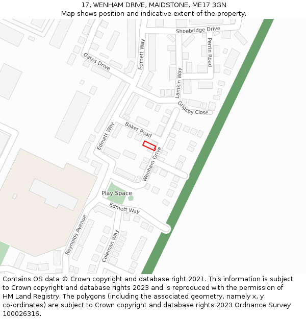 17, WENHAM DRIVE, MAIDSTONE, ME17 3GN: Location map and indicative extent of plot