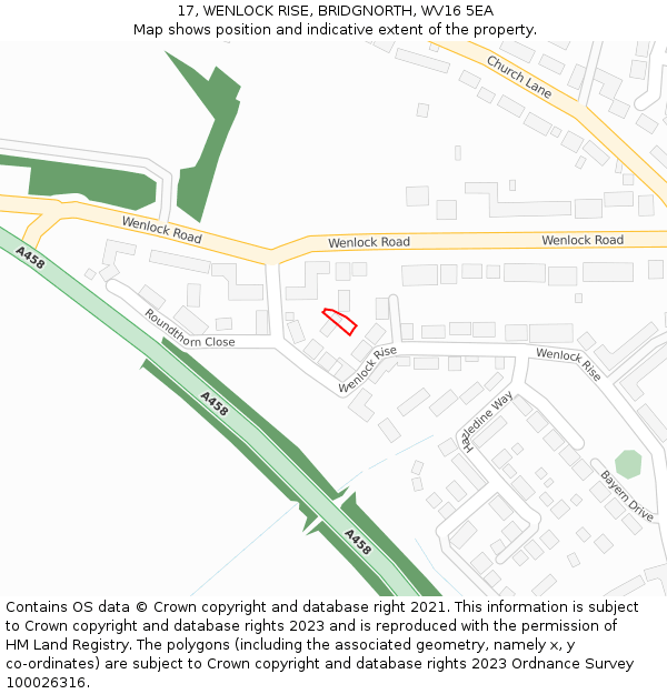 17, WENLOCK RISE, BRIDGNORTH, WV16 5EA: Location map and indicative extent of plot