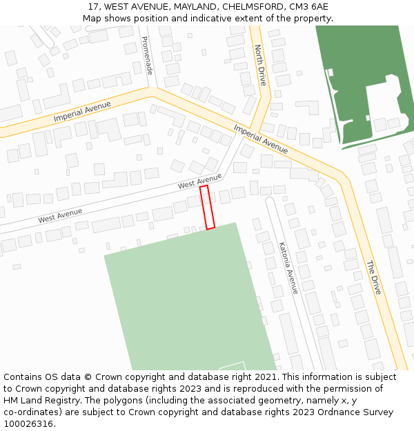 17, WEST AVENUE, MAYLAND, CHELMSFORD, CM3 6AE: Location map and indicative extent of plot