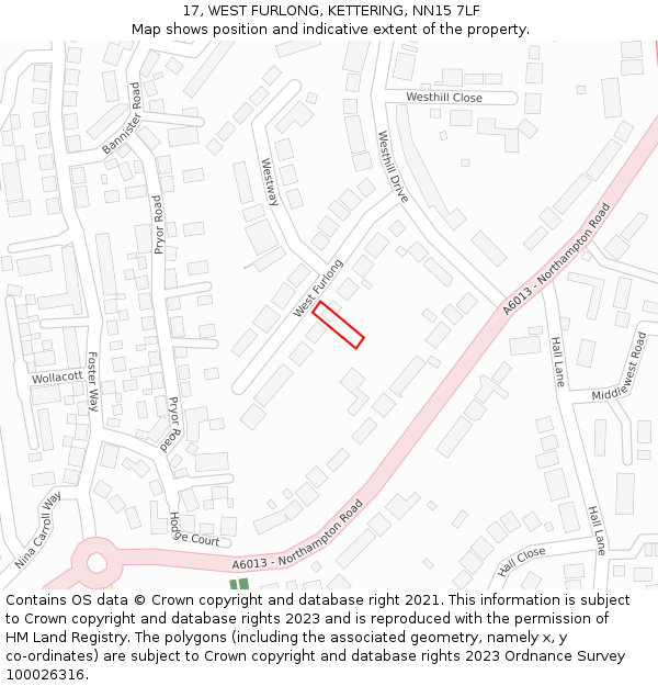 17, WEST FURLONG, KETTERING, NN15 7LF: Location map and indicative extent of plot