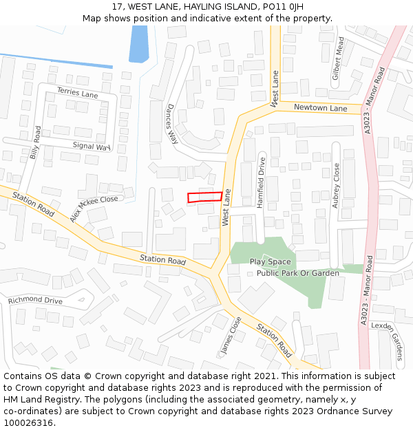 17, WEST LANE, HAYLING ISLAND, PO11 0JH: Location map and indicative extent of plot