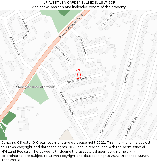 17, WEST LEA GARDENS, LEEDS, LS17 5DF: Location map and indicative extent of plot