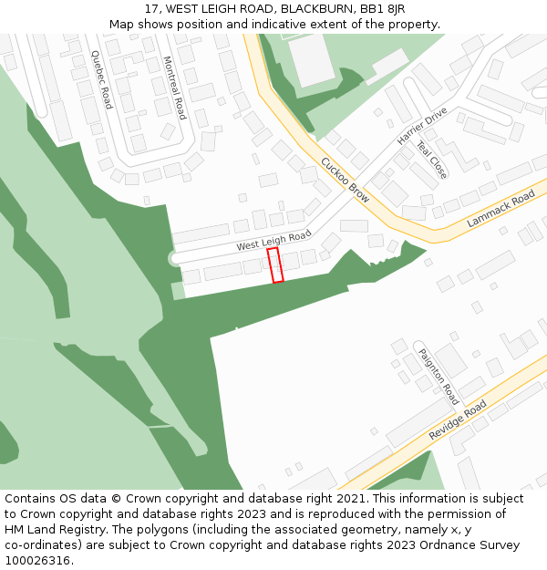 17, WEST LEIGH ROAD, BLACKBURN, BB1 8JR: Location map and indicative extent of plot