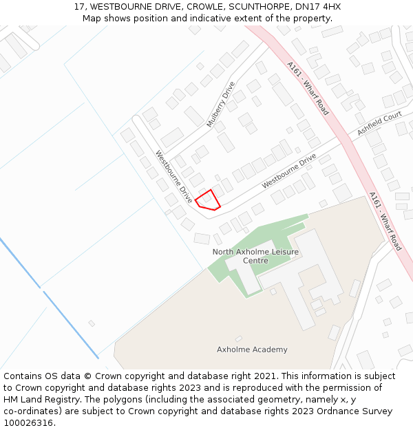 17, WESTBOURNE DRIVE, CROWLE, SCUNTHORPE, DN17 4HX: Location map and indicative extent of plot