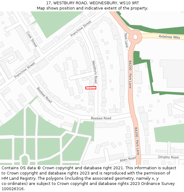 17, WESTBURY ROAD, WEDNESBURY, WS10 9RT: Location map and indicative extent of plot