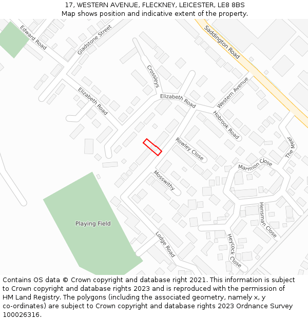 17, WESTERN AVENUE, FLECKNEY, LEICESTER, LE8 8BS: Location map and indicative extent of plot