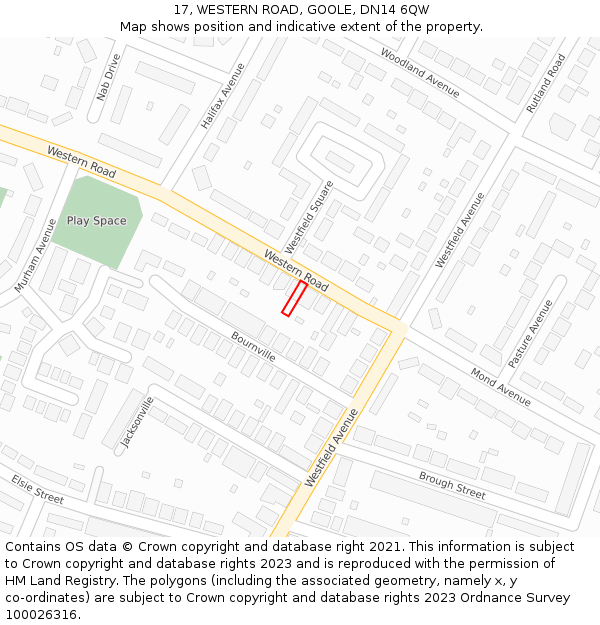 17, WESTERN ROAD, GOOLE, DN14 6QW: Location map and indicative extent of plot