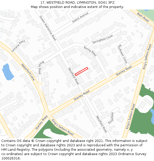 17, WESTFIELD ROAD, LYMINGTON, SO41 3PZ: Location map and indicative extent of plot