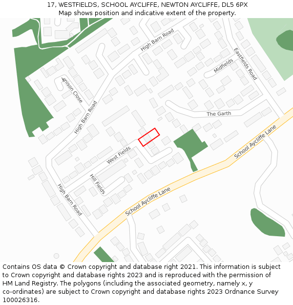 17, WESTFIELDS, SCHOOL AYCLIFFE, NEWTON AYCLIFFE, DL5 6PX: Location map and indicative extent of plot