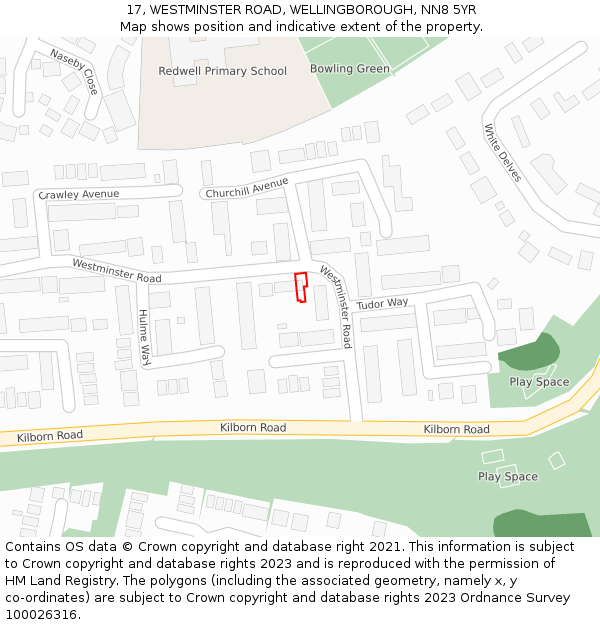 17, WESTMINSTER ROAD, WELLINGBOROUGH, NN8 5YR: Location map and indicative extent of plot