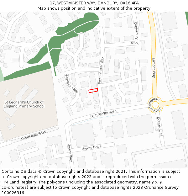 17, WESTMINSTER WAY, BANBURY, OX16 4FA: Location map and indicative extent of plot