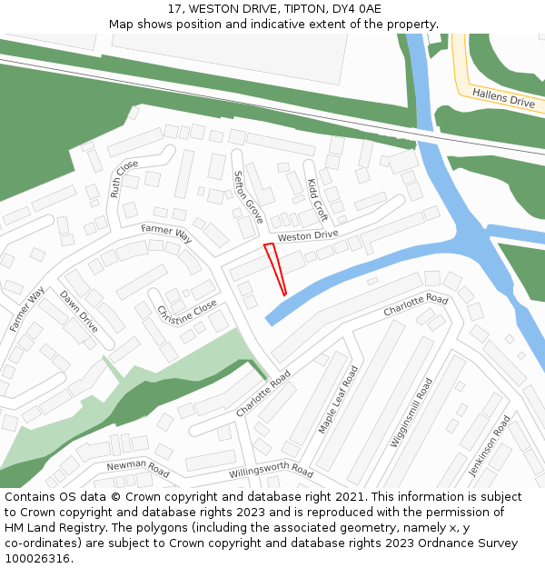 17, WESTON DRIVE, TIPTON, DY4 0AE: Location map and indicative extent of plot