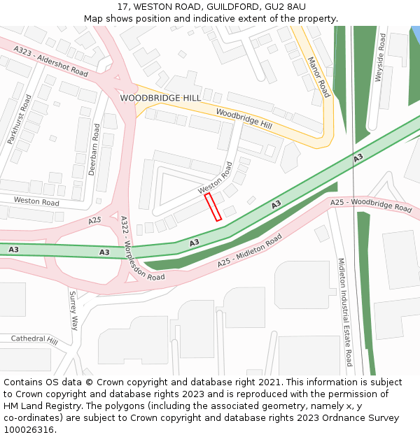 17, WESTON ROAD, GUILDFORD, GU2 8AU: Location map and indicative extent of plot