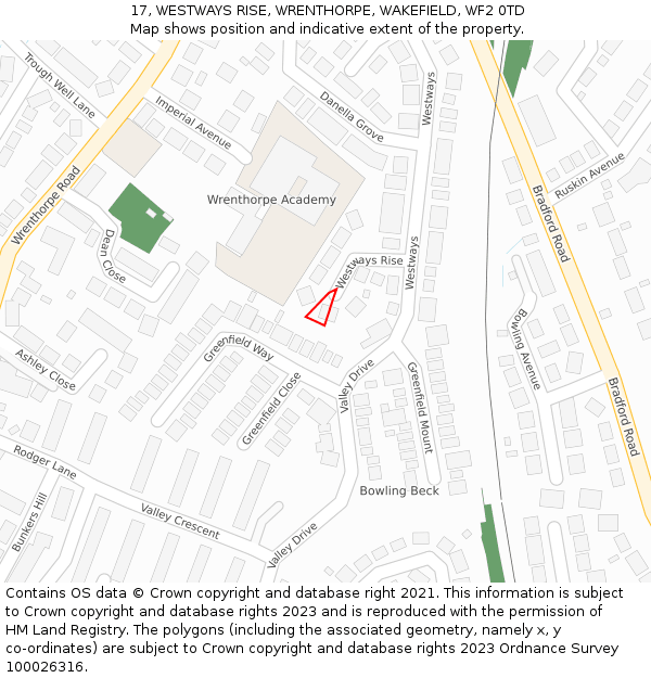 17, WESTWAYS RISE, WRENTHORPE, WAKEFIELD, WF2 0TD: Location map and indicative extent of plot