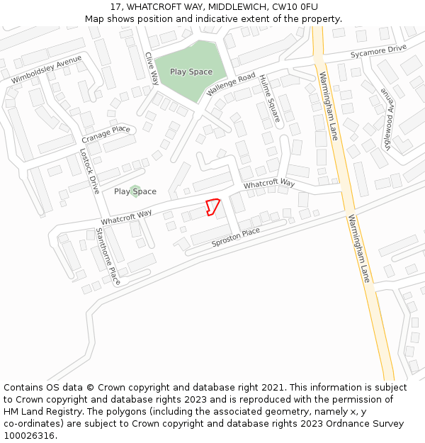 17, WHATCROFT WAY, MIDDLEWICH, CW10 0FU: Location map and indicative extent of plot