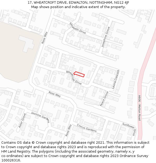 17, WHEATCROFT DRIVE, EDWALTON, NOTTINGHAM, NG12 4JF: Location map and indicative extent of plot