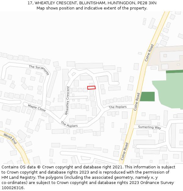 17, WHEATLEY CRESCENT, BLUNTISHAM, HUNTINGDON, PE28 3XN: Location map and indicative extent of plot