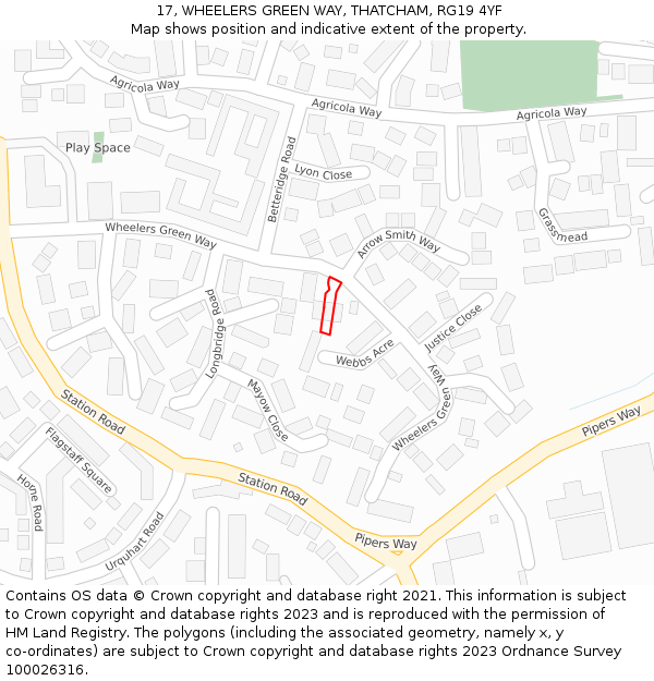 17, WHEELERS GREEN WAY, THATCHAM, RG19 4YF: Location map and indicative extent of plot