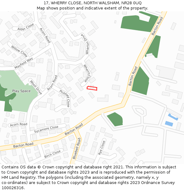 17, WHERRY CLOSE, NORTH WALSHAM, NR28 0UQ: Location map and indicative extent of plot