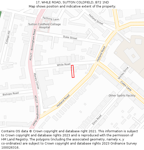 17, WHILE ROAD, SUTTON COLDFIELD, B72 1ND: Location map and indicative extent of plot