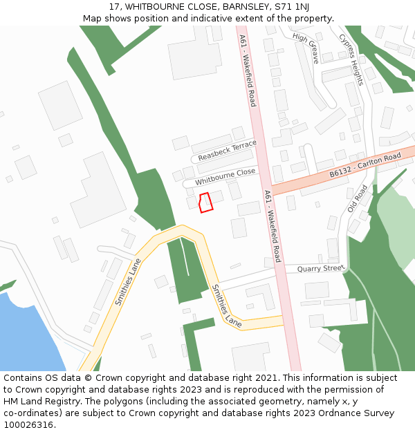 17, WHITBOURNE CLOSE, BARNSLEY, S71 1NJ: Location map and indicative extent of plot