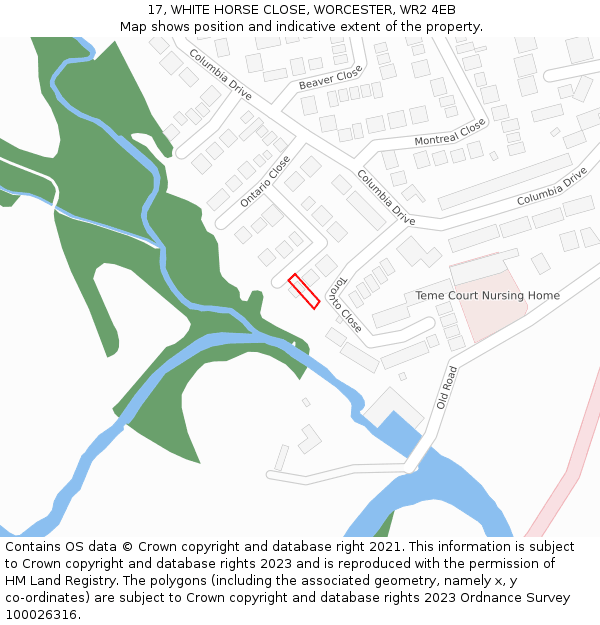 17, WHITE HORSE CLOSE, WORCESTER, WR2 4EB: Location map and indicative extent of plot