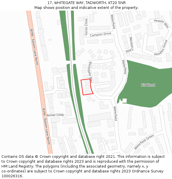 17, WHITEGATE WAY, TADWORTH, KT20 5NR: Location map and indicative extent of plot