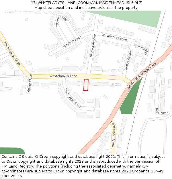 17, WHYTELADYES LANE, COOKHAM, MAIDENHEAD, SL6 9LZ: Location map and indicative extent of plot