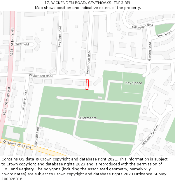 17, WICKENDEN ROAD, SEVENOAKS, TN13 3PL: Location map and indicative extent of plot