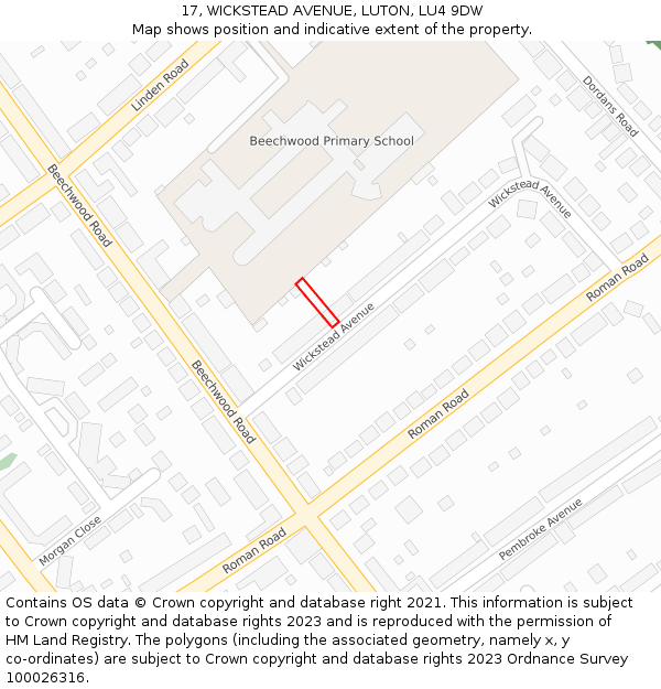 17, WICKSTEAD AVENUE, LUTON, LU4 9DW: Location map and indicative extent of plot
