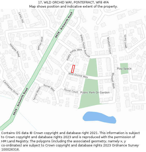 17, WILD ORCHID WAY, PONTEFRACT, WF8 4FA: Location map and indicative extent of plot