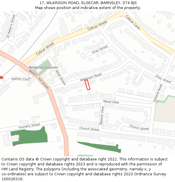 17, WILKINSON ROAD, ELSECAR, BARNSLEY, S74 8JS: Location map and indicative extent of plot