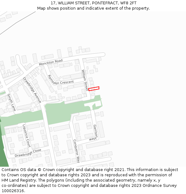 17, WILLIAM STREET, PONTEFRACT, WF8 2FT: Location map and indicative extent of plot