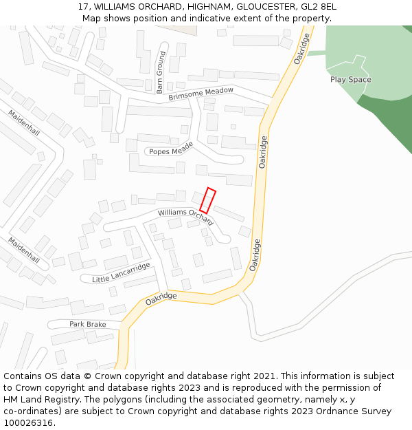 17, WILLIAMS ORCHARD, HIGHNAM, GLOUCESTER, GL2 8EL: Location map and indicative extent of plot