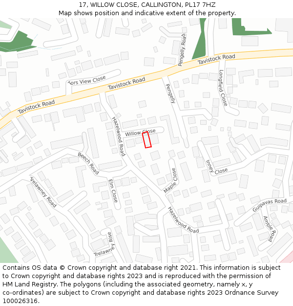 17, WILLOW CLOSE, CALLINGTON, PL17 7HZ: Location map and indicative extent of plot