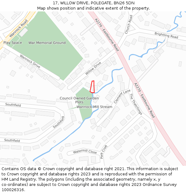 17, WILLOW DRIVE, POLEGATE, BN26 5DN: Location map and indicative extent of plot