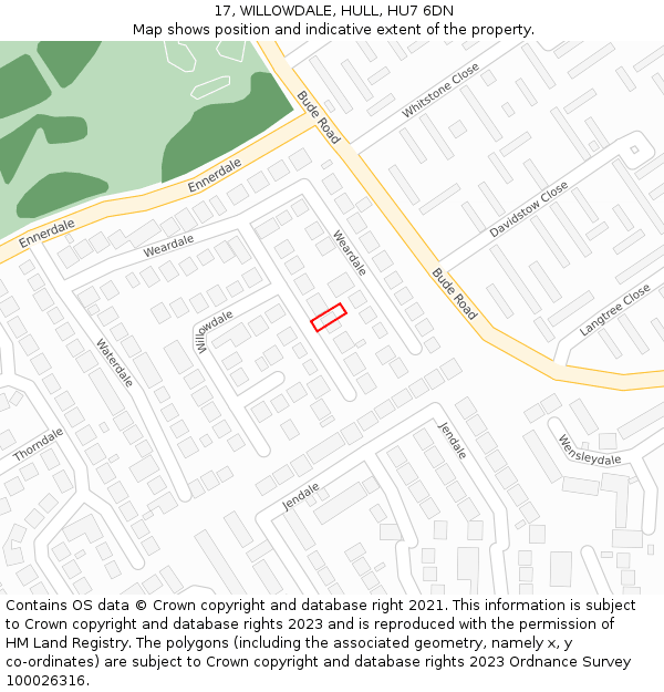 17, WILLOWDALE, HULL, HU7 6DN: Location map and indicative extent of plot