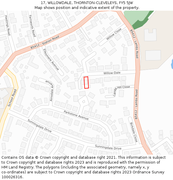 17, WILLOWDALE, THORNTON-CLEVELEYS, FY5 5JW: Location map and indicative extent of plot