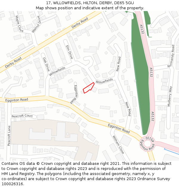 17, WILLOWFIELDS, HILTON, DERBY, DE65 5GU: Location map and indicative extent of plot