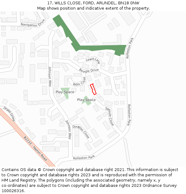 17, WILLS CLOSE, FORD, ARUNDEL, BN18 0NW: Location map and indicative extent of plot