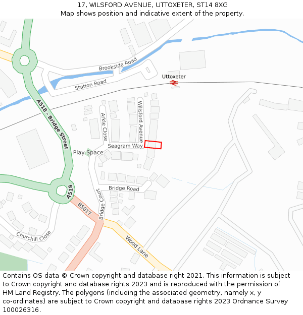 17, WILSFORD AVENUE, UTTOXETER, ST14 8XG: Location map and indicative extent of plot