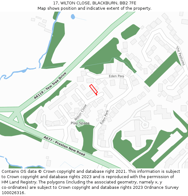 17, WILTON CLOSE, BLACKBURN, BB2 7FE: Location map and indicative extent of plot