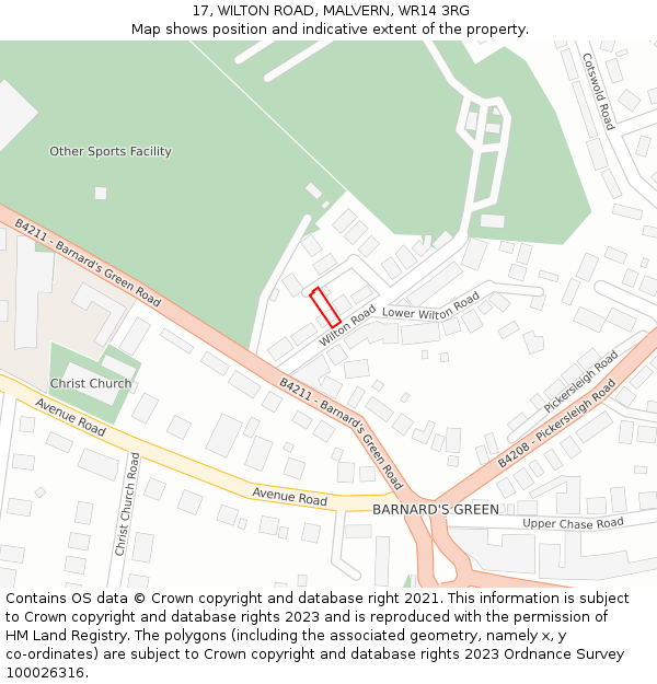 17, WILTON ROAD, MALVERN, WR14 3RG: Location map and indicative extent of plot