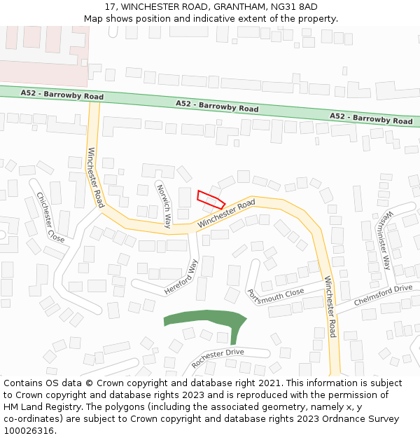 17, WINCHESTER ROAD, GRANTHAM, NG31 8AD: Location map and indicative extent of plot