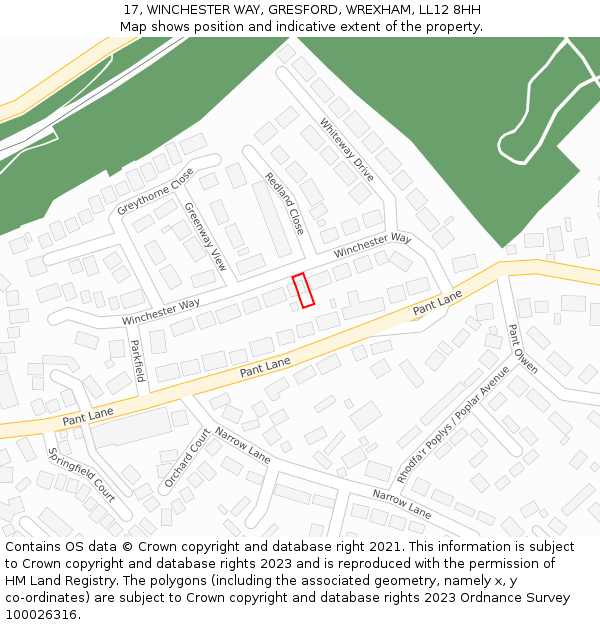 17, WINCHESTER WAY, GRESFORD, WREXHAM, LL12 8HH: Location map and indicative extent of plot