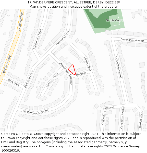 17, WINDERMERE CRESCENT, ALLESTREE, DERBY, DE22 2SF: Location map and indicative extent of plot