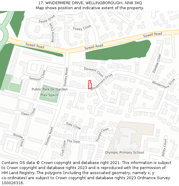 17, WINDERMERE DRIVE, WELLINGBOROUGH, NN8 3XQ: Location map and indicative extent of plot