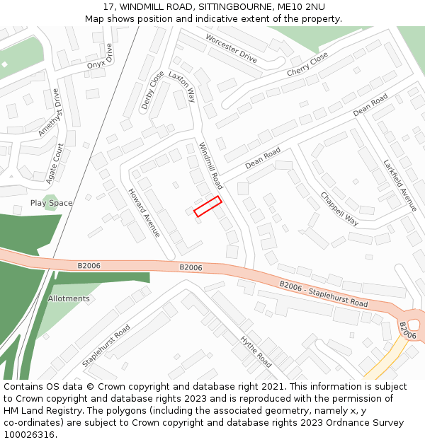 17, WINDMILL ROAD, SITTINGBOURNE, ME10 2NU: Location map and indicative extent of plot